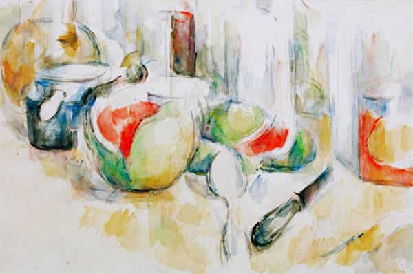 Still life with watermelon van Paul Cézanne