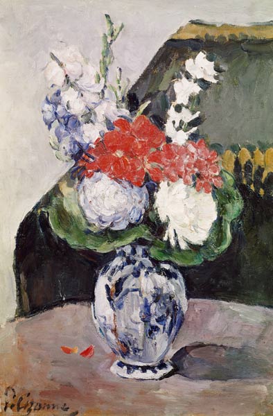 Flowers in Small Delft Vase. van Paul Cézanne