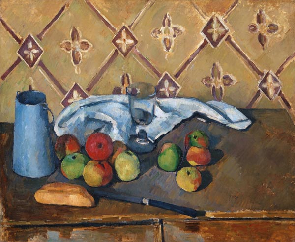 Fruit, Serviette and Milk Jug van Paul Cézanne