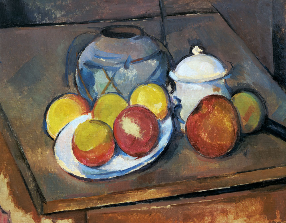 Vase, Sugar Bowl and Apples van Paul Cézanne