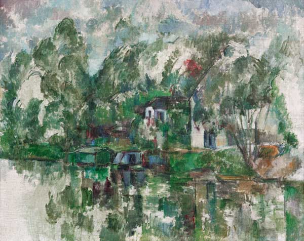 On a river bank van Paul Cézanne