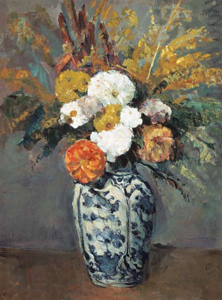 Dahlienstrauss in Porzellanvase van Paul Cézanne