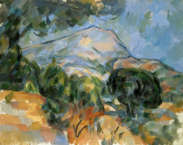 Montagne Sainte-Victoire au-dessus de la route du Tholonet van Paul Cézanne