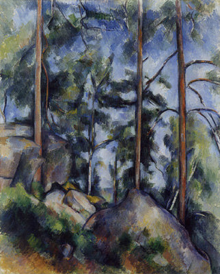 Kiefern und Felsen van Paul Cézanne