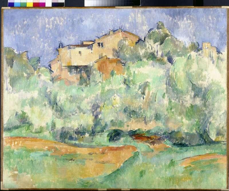Haus auf bewaldeter Anhöhe mit Taubenschlag (Maison de Bellevue et pigeonnier) van Paul Cézanne