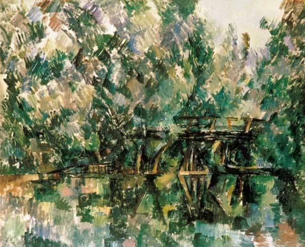 Holzsteg über einem Back van Paul Cézanne