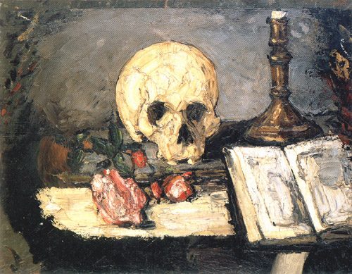 Schädel und Kerzenleuchter van Paul Cézanne
