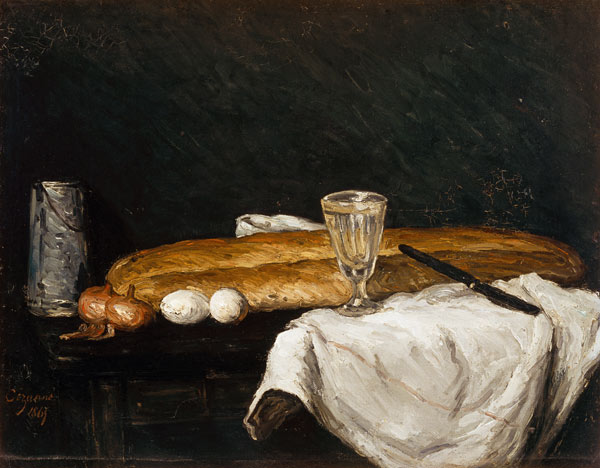 Still life w.bread and eggs van Paul Cézanne