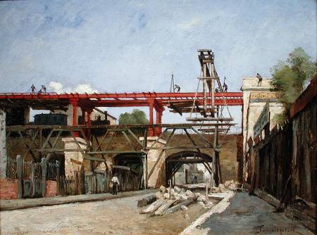 Workers Raising the Ring Road Railway Tracks on the Bridge of the Rue de la Voute, Paris van Paul Desire Trouillebert