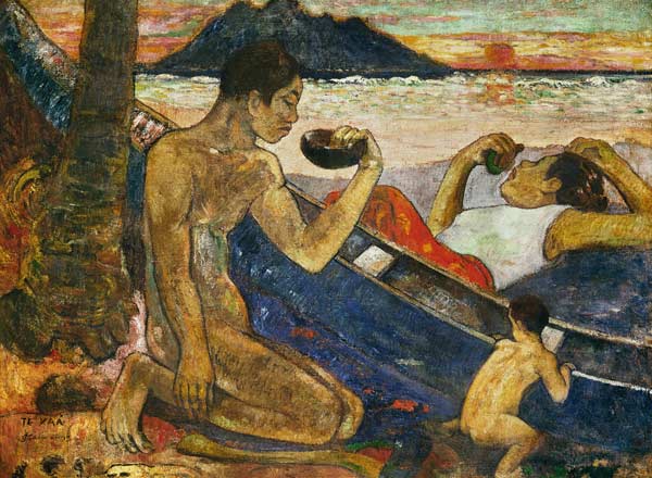 A Canoe (Tahitian Family) van Paul Gauguin