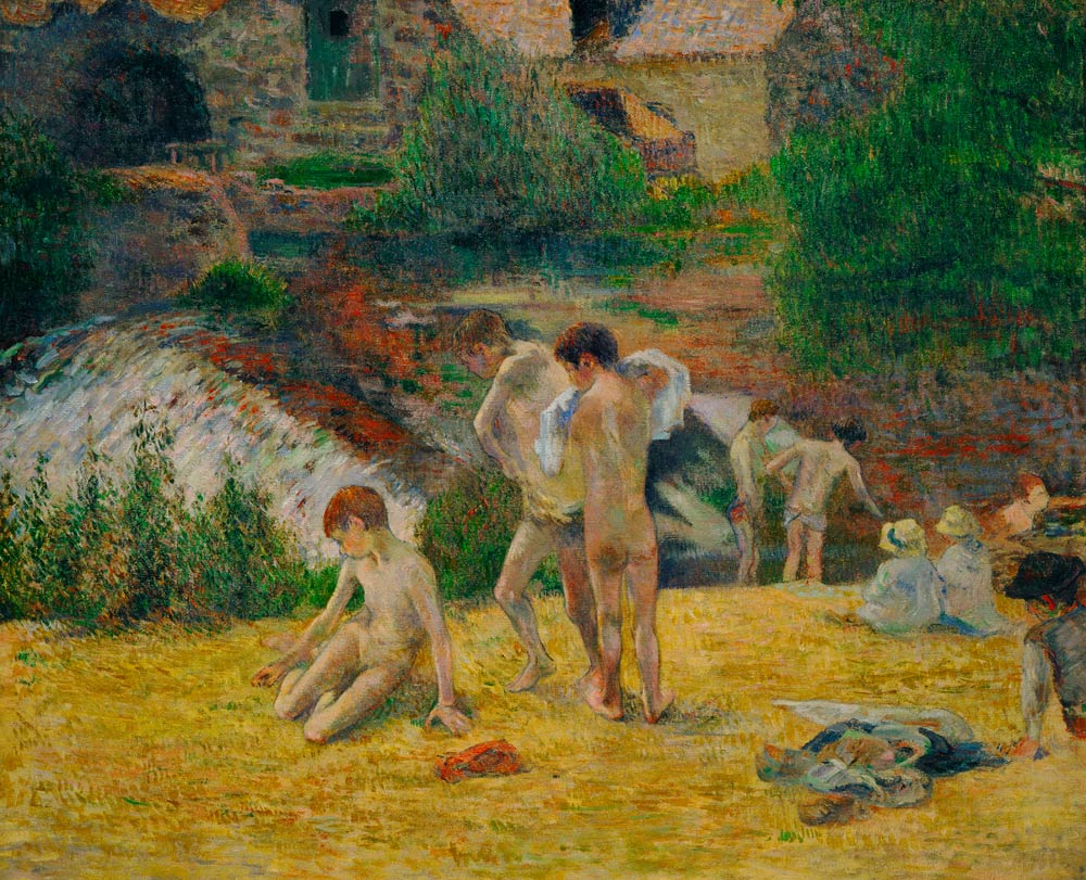 Bad neben der Mühle (Junge Bretonen nehmen ein Bad) van Paul Gauguin