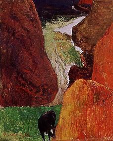 Boot zwischen Klippen van Paul Gauguin