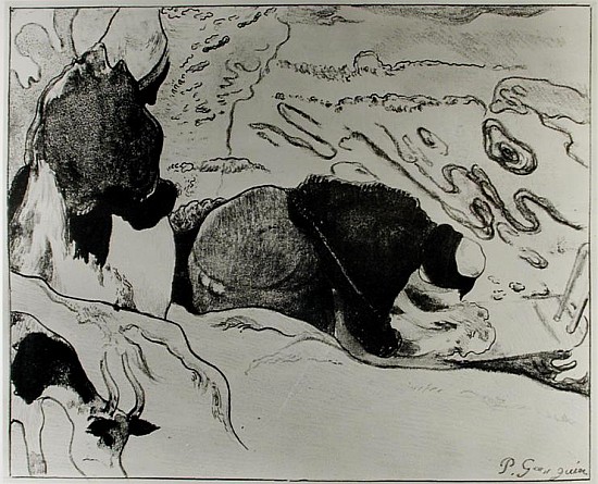 Breton Washerwomen, 1889 (zincograph on paper) van Paul Gauguin