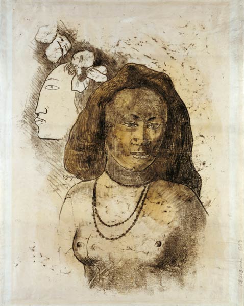 Tahitian Woman with Evil Spirit (L'Esprit veille) van Paul Gauguin