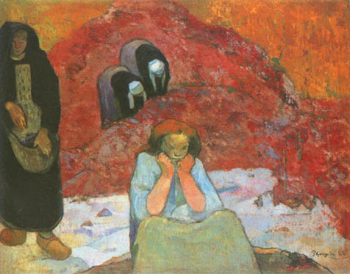 Ernte in Arles oder Menschliches Elend van Paul Gauguin