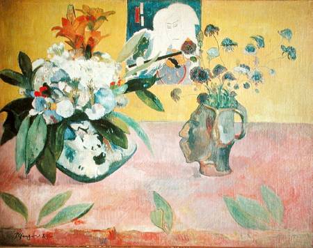 Flowers and a Japanese Print van Paul Gauguin