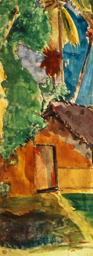 Strohhütte unter Palmen - Detail van Paul Gauguin