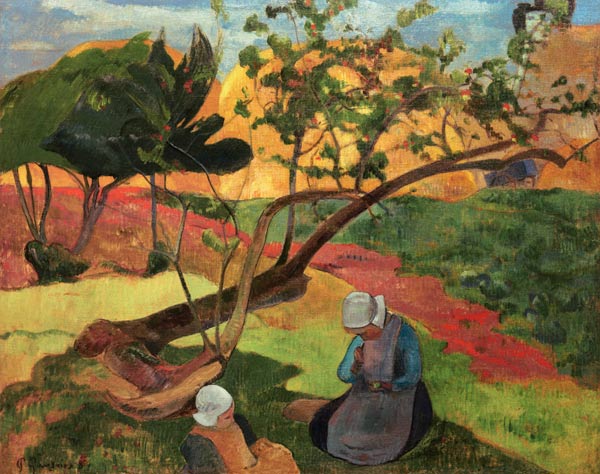 Landscape with Breton Women van Paul Gauguin