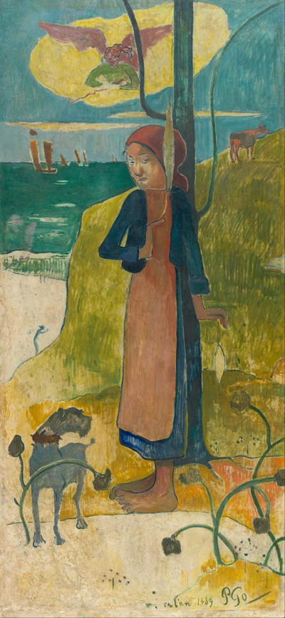Breton Girl Spinning van Paul Gauguin