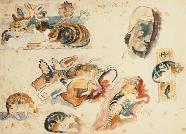 Study of Cats and a Head van Paul Gauguin