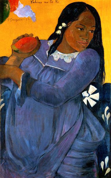 VAHINE NO TE VI (Frau in blauem Kleid mit Mangofrucht)