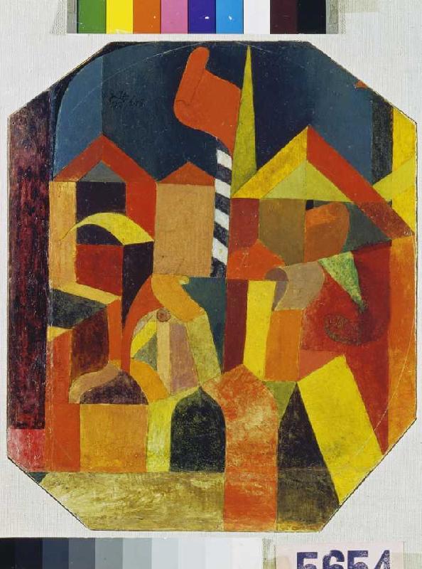 Architektur mit der roten Fahne van Paul Klee