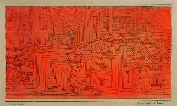 Felsentempel mit Tannen, 1926, van Paul Klee