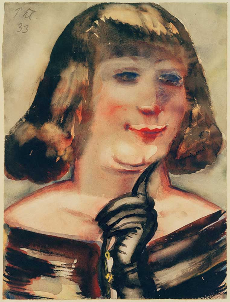 Portrait of a woman with a black glove van Paul Kleinschmidt