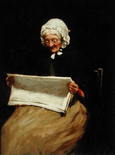 Old Woman Reading a Newspaper van Paul Knight