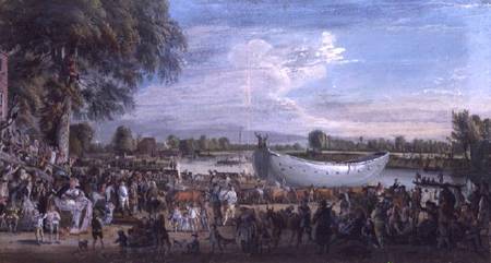The Chinese Junk being removed from the Thames van Paul Sandby