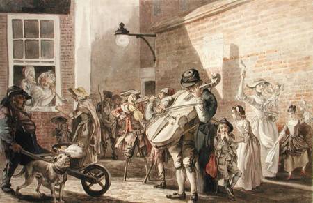 Itinerant Musicians playing in a poor part of town van Paul Sandby