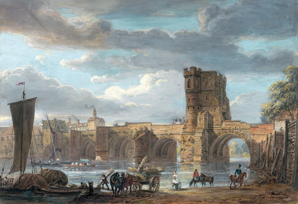 The Old Welsh Bridge, Shrewsbury  on van Paul Sandby