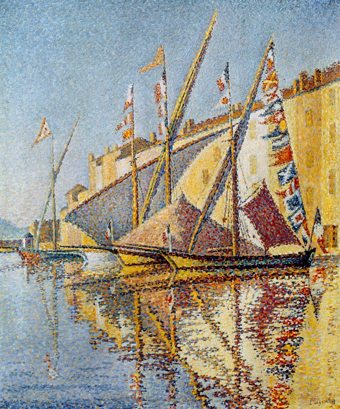 Segelboote im Hafen von St. Tropez. van Paul Signac