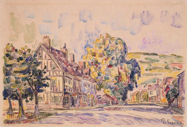 Street with a Frame House in Normandy van Paul Signac