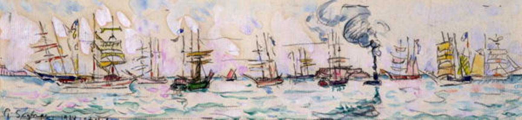 The Departure of the Fishing Trawlers to Newfoundland, 1928 (w/c on paper) van Paul Signac