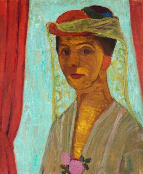 Self-portrait with hat and veil van Paula Modersohn-Becker