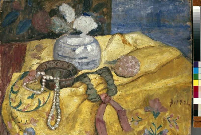 Stillleben mit Perlen und Vase van Paula Modersohn-Becker