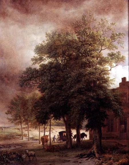 Landscape with carriage or House beyond the trees van Paulus Potter