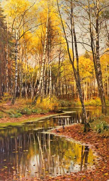 Birch Forest in the Autumn Light van Peder Moensted