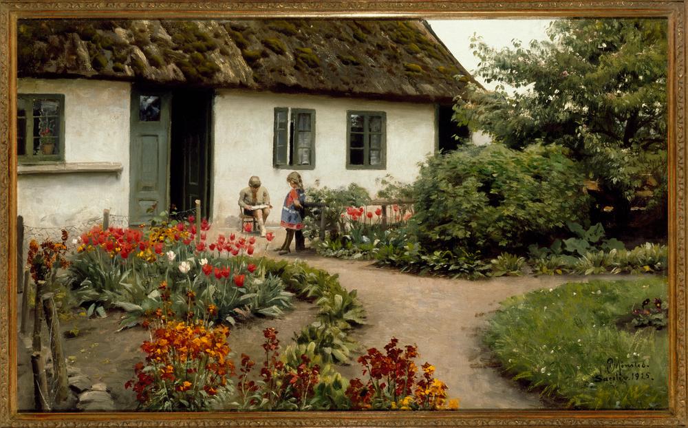 Reading in the Flower Garden van Peder Moensted