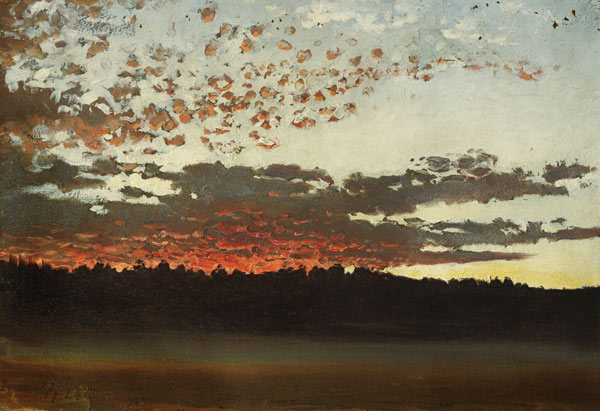 Sonnenuntergang über einer Sumpf- und Waldlandschaft (Schweden) van Per Daniel Holm