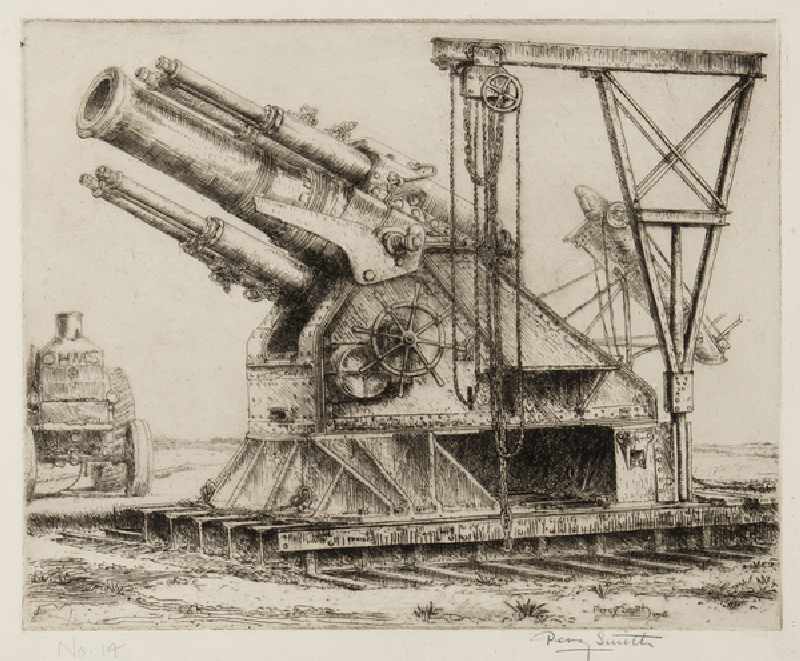 The 15 inch Howitzer, 1916 (etching) van Percy John Delf Smith