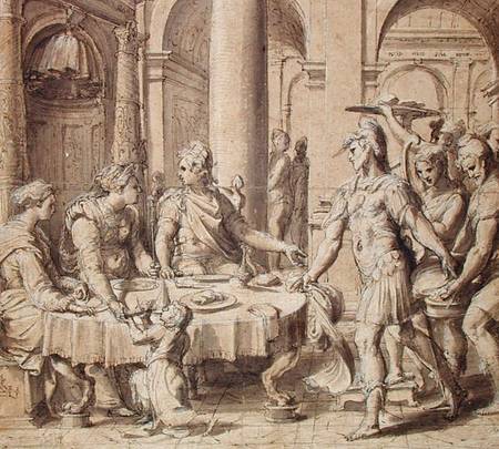 The Banquet of Dido and Aeneas, model for a tapestry in the Story of Aeneas series van Perino del Vaga