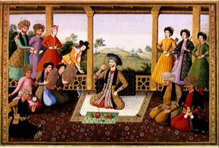 Ms E-14 f.98a Shah Suleyman II (1641-91) and his courtiers van Persian School