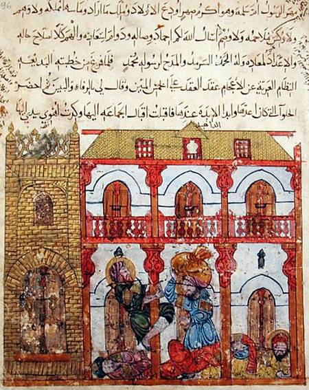Ms c-23 f.99a Thief Taking his Loot, from 'The Maqamat' (The Meetings) by Al-Hariri (1054-1121) van Persian School