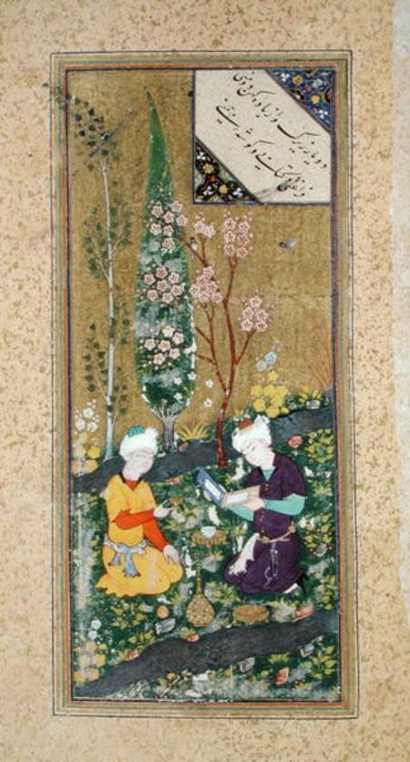 Ms C-860 fol.9a Two Figures Reading and Relaxing in an Orchard van Persian School