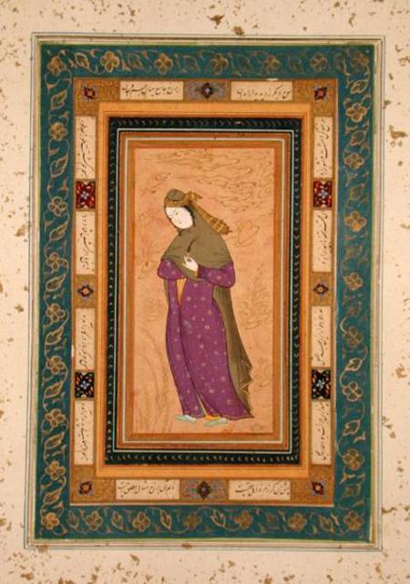 Girl holding an aigrette, from the Large Clive Album van Persian School