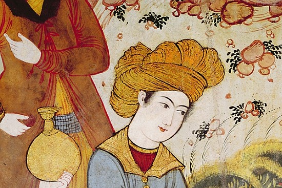 Shah Abbas I (1588-1629) and a Courtier offering fruit and drink (detail of 155563 depicting the hea van Persian School