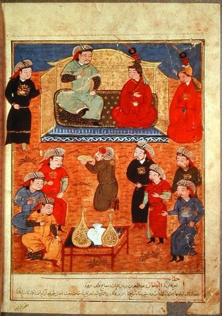 Ms. Supp. Pers. 1113 fol.203v Arghan Khan with two of his wives and his son Ghazan van Persian School