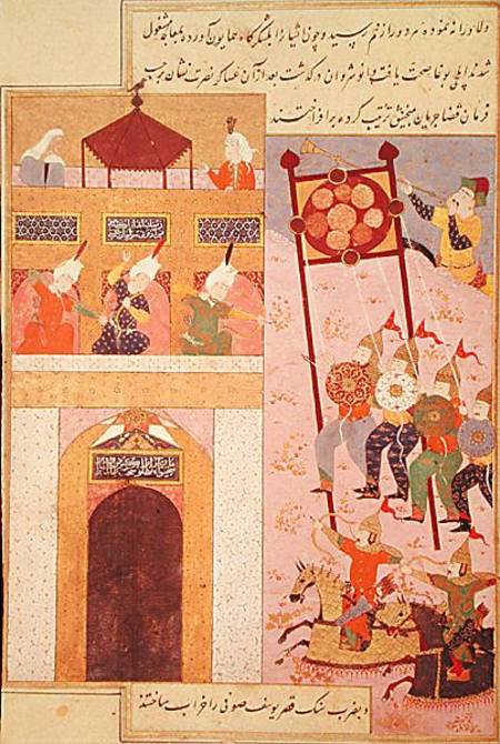 Tamerlane (1336-1405) Besieging Urganj, from the Zafarnama of Shaval ad-Din, copied by Murshid al At van Persian School